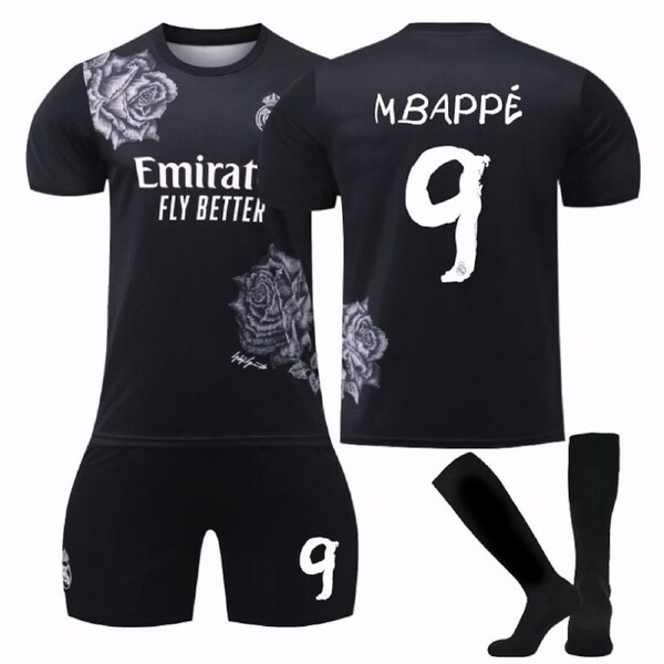 Nevenka MBAPPE #9 Real Madrid CF Y3 Black Soccer Jersey Kit Football T-shirt Set for Adult Kids 26