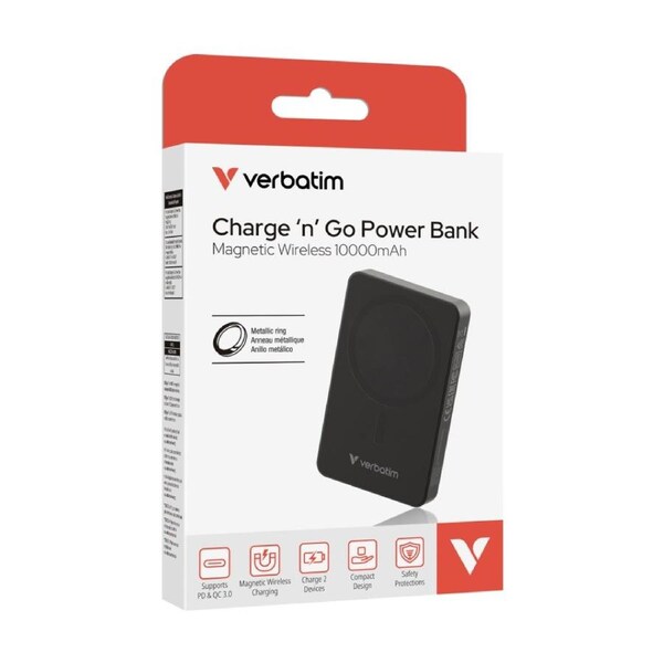 Verbatim Power Bank Magnetic Wireless Basic Portable 10000mAh Black