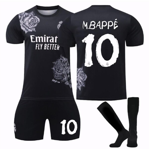 Nevenka MBAPPE #10 Real Madrid CF Y3 Black Soccer Jersey Kit Football T-shirt Set for Adult Kids 18