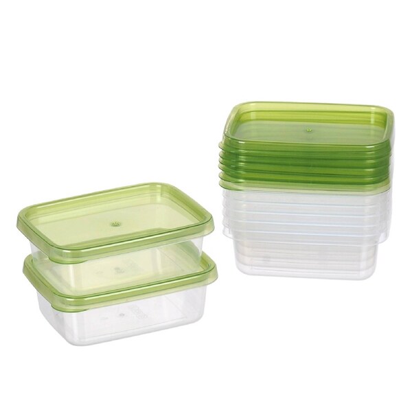 96 Reusable Microwave-Safe Food Containers 300ml - Clear & Green, Plastic