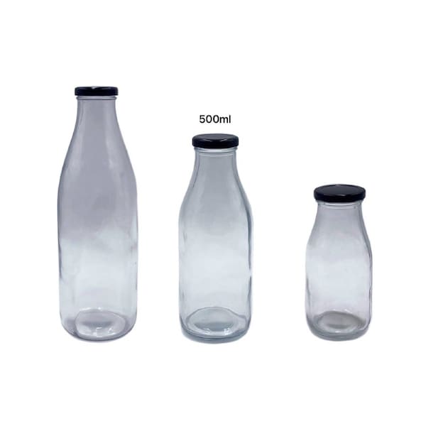 24 x 500ml Clear Glass Milk Bottles with Metal Lid - 6 kg