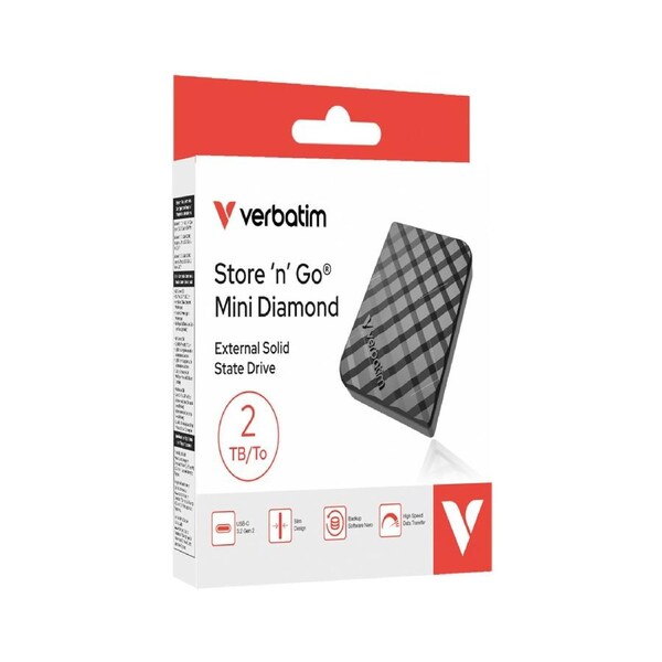 Verbatim Store N Go Mini Diamond USB-C SSD Portable Drive 2TB Black