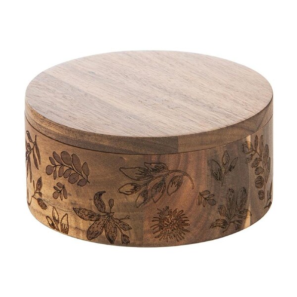 Ladelle Mossman 2 Part Salt Cellar Acacia W/ Etched Florals Wood