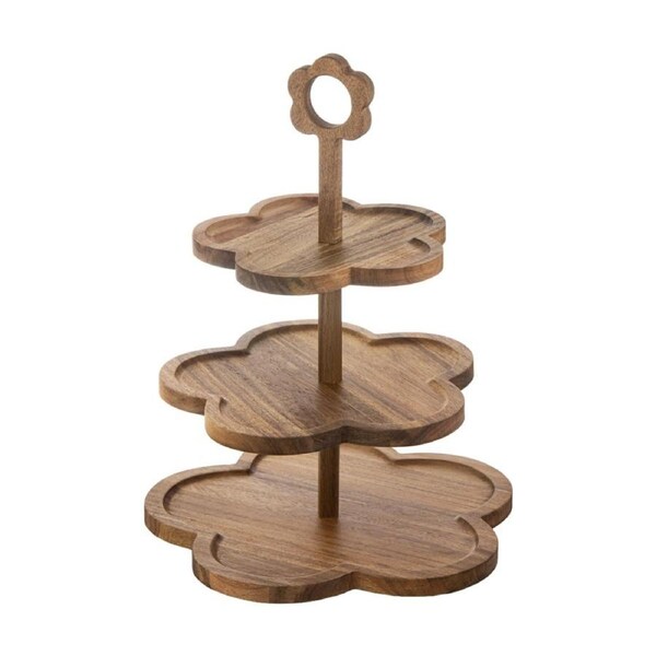 Ladelle Camille 3 Tier Serving Flower Shaped Stand W/ Handle Wood