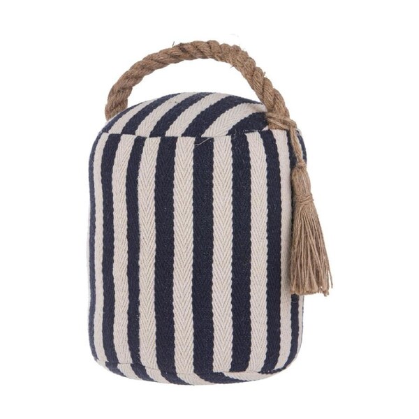 Ladelle Mossman Stripe Weighted Door Stop W/ Handle & Braided Tassel Navy