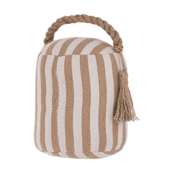Ladelle Mossman Stripe Weighted Door Stop W/ Handle & Braided Tassel Latte