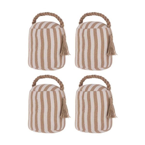 4x Ladelle Mossman Stripe Weighted Door Stop W/ Handle & Braided Tassel Latte