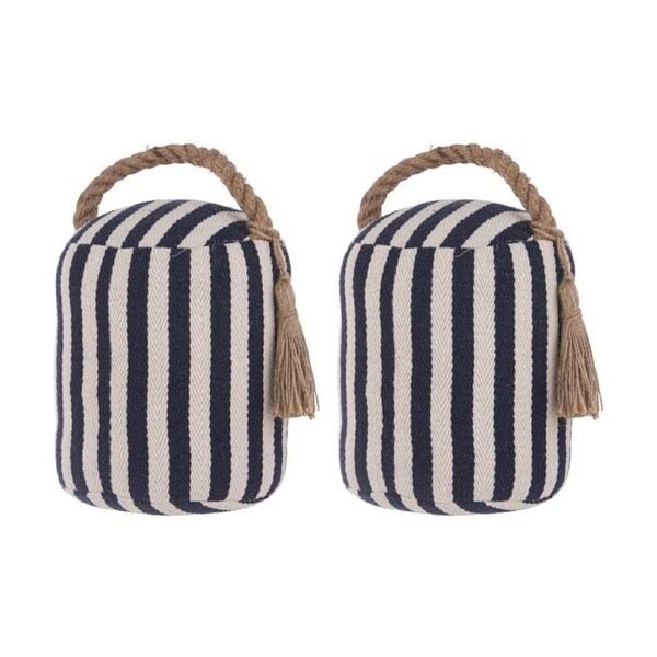 2x Ladelle Mossman Stripe Weighted Door Stop W/ Handle & Braided Tassel Navy