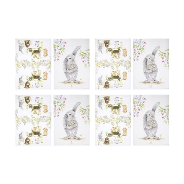 4x 2pc Ashdene Bunny Tales Prints Kitchen Tea Towel Kitchenware Set Floral