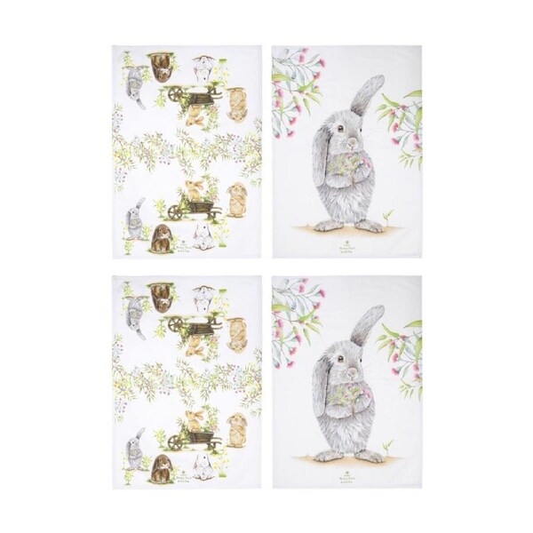2x 2pc Ashdene Bunny Tales Prints Kitchen Tea Towel Kitchenware Set Floral