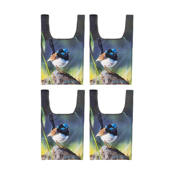 4x Ashdene Aus Small Birds Reusable Shopping Tote Bag Blue Wren Animal Art