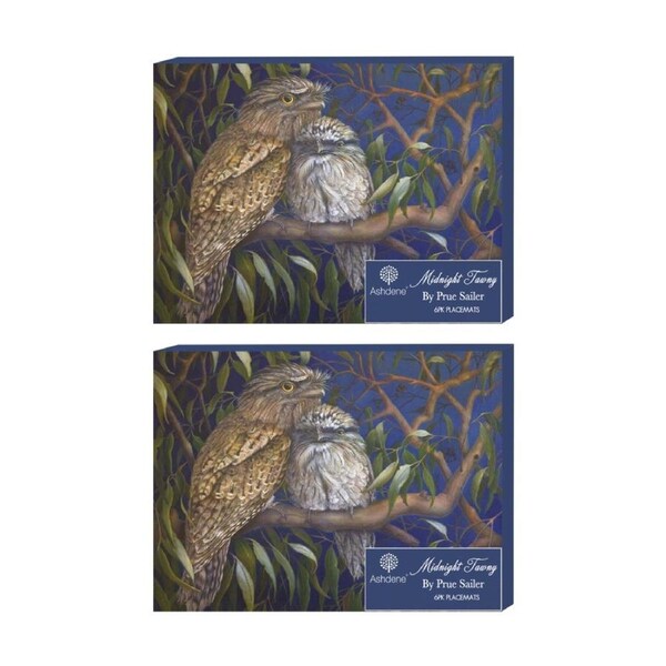 2x 6pc Ashdene Midnight Tawny Placemat Set Frogmouth Bird Kitchen Animal Art