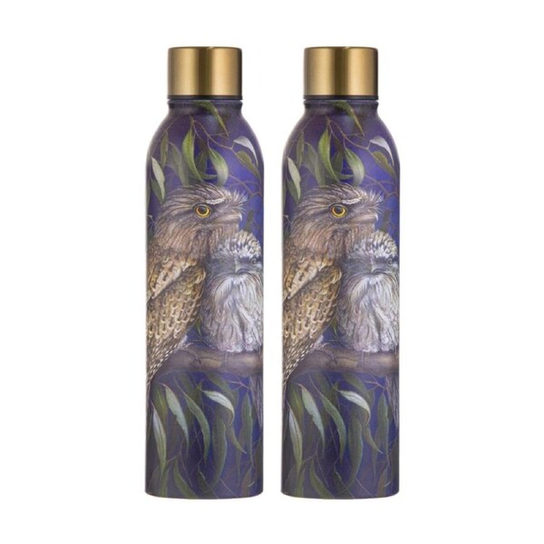 2x Ashdene Midnight Tawny Stainless Steel Insulated Drink Bottle Animal Art