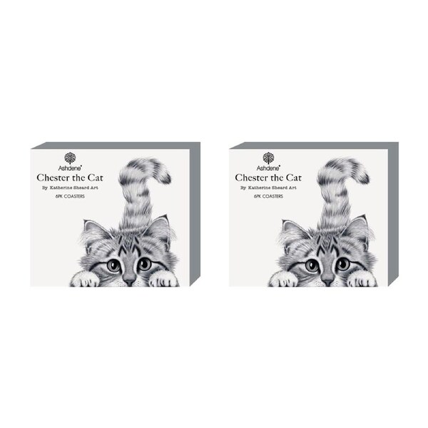 2x 6pc Ashdene Chester The Cat Coaster Serveware Set Animal Art Design