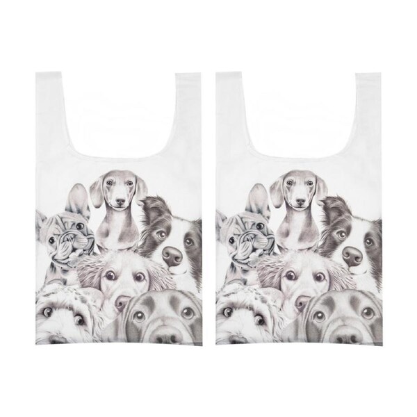 2x Ashdene Peeking Pups Reusable Shopping Tote Bag Puppies Animal Art