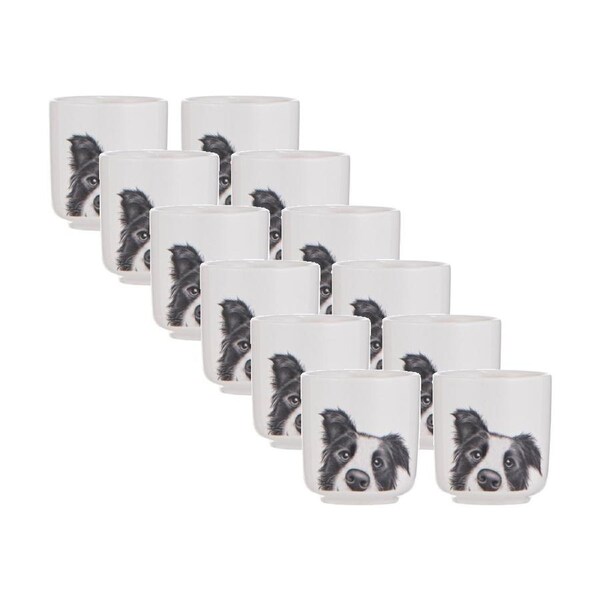 6x 2pc Ashdene Peeking Pups Ceramic Egg Cups Serveware Set Border Collie