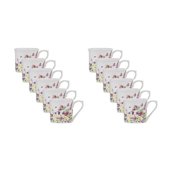 12x Ashdene Garden Soiree Wide Flare Tea Drinking Mug Cup White Floral