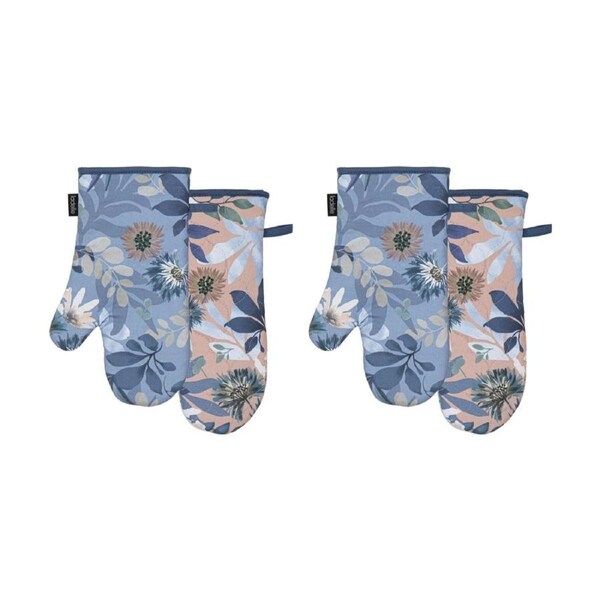 2x 2pc Ladelle Mossman Oven Mitts Set Cookware Floral Blue/Blush