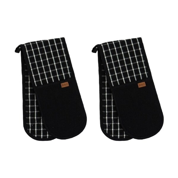 2x Ladelle Hemingway Taupe Double Cotton Linen Oven Mitt Cookware Black