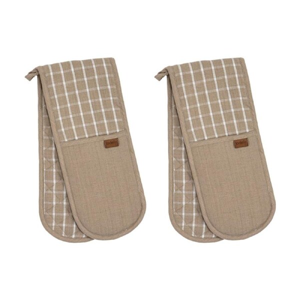 2x Ladelle Hemingway Taupe Double Cotton Linen Oven Mitt Cookware Beige