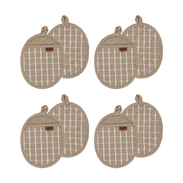 4x 2pc Ladelle Hemingway Taupe Cotton Linen Pot Holder Set Cookware Beige