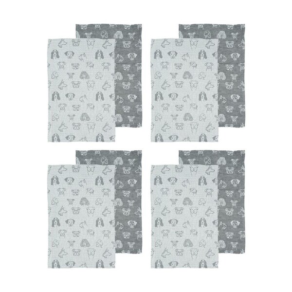 4x 2pc Ladelle Jacquard Dogs Soft Durable Kitchen Tea Towels Pattern