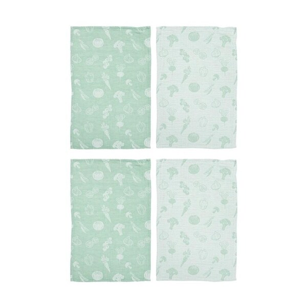 2x 2pc Ladelle Jacquard Soft Durable Cotton Veggies Kitchen Tea Towels Green