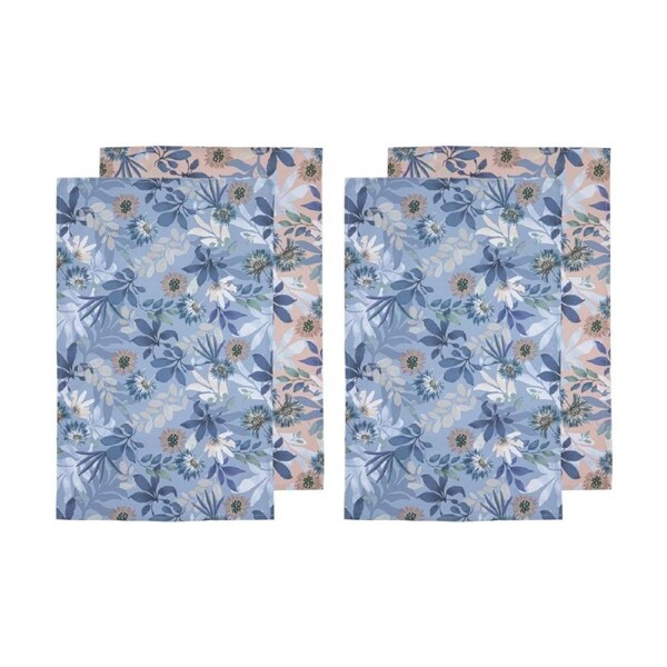 2x 2pc Ladelle Mossman Soft Durable Cotton Kitchen Tea Towels Blue/Blush