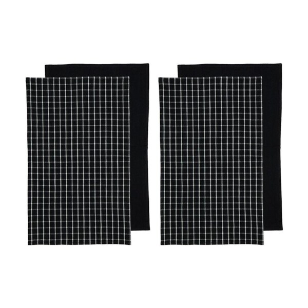 2x 2pc Ladelle Hemingway Soft Durable Cotton Kitchen Tea Towels Black
