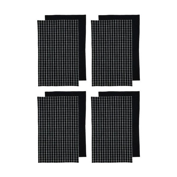 4x 2pc Ladelle Hemingway Soft Durable Cotton Kitchen Tea Towels Black