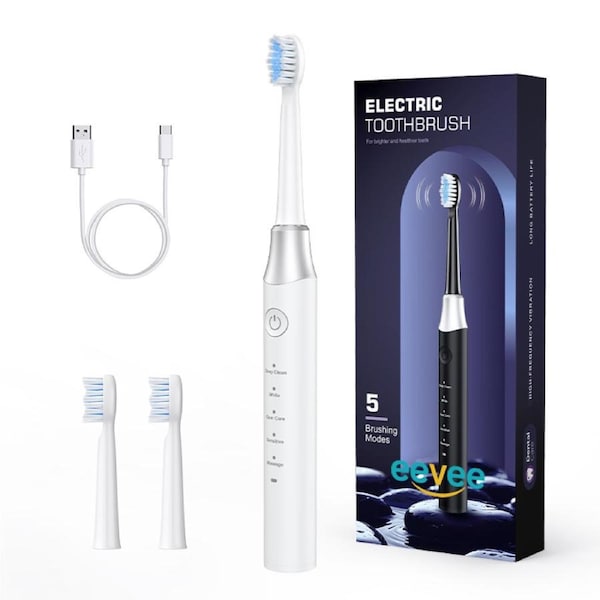 eeVee Sonic Electric Toothbrush Y07 White - Rechargeable Ultrasonic Toothbrush with 5 modes