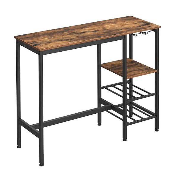 Vasagle Bar Table w/ Wine Glass Holder/Bottle Rack 100x90cm Brown