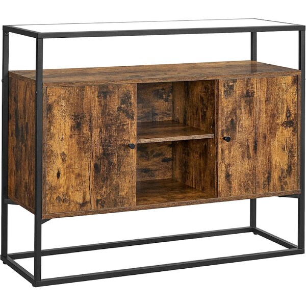 Vasagle Sideboard Cabinet Storage W/Glass Surface 100X35X80.5Cm - Brown/Black