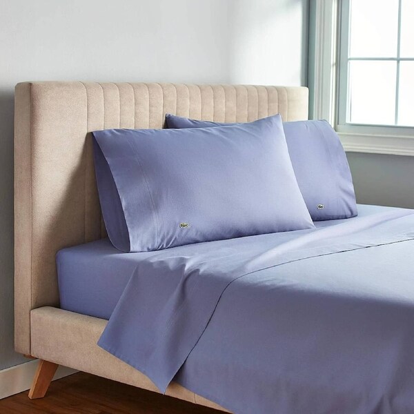 Lacoste Cotton Blend King Bed Sheet Set in Slate Blue