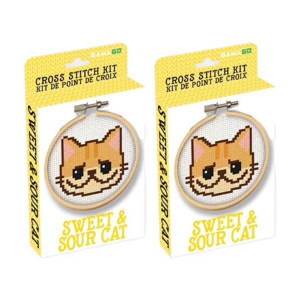 2x Gamago Sweet and Sour Cat Kids Craft Cross Stitch Embroidery Kit Multicolour