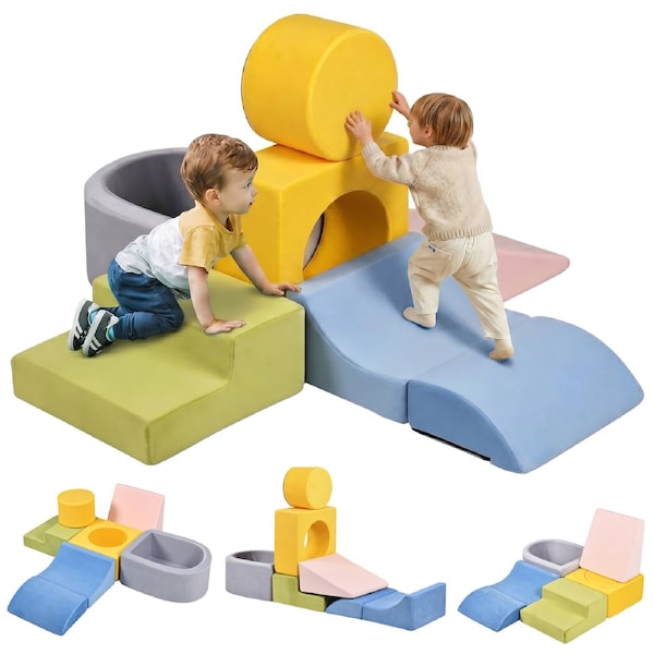 Advwin 6pcs Kids Climb Foam Blocks Play Set Convertible Toddler Play Modular Climb & Crawl Floor Playset