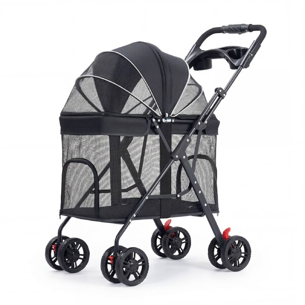 Advwin All-in-One Foldable Pet Stroller for Dogs & Cats Carrier Travel Pushchair 4 Wheels