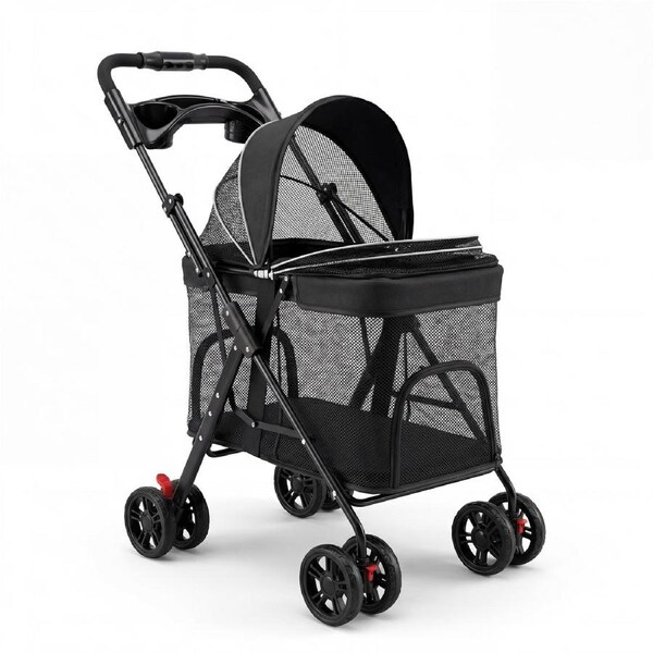 Advwin All-in-One Foldable Pet Stroller for Dogs & Cats Carrier Travel Pushchair 4 Wheels