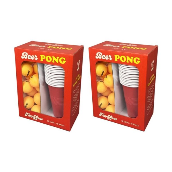 2x Funnybone Classic Beer Pong Party Game Set With Cups And Balls Orange
