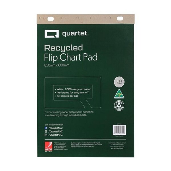 Quartet Flipchart Pad 50 Sheets Recycled Paper 600x850mm White