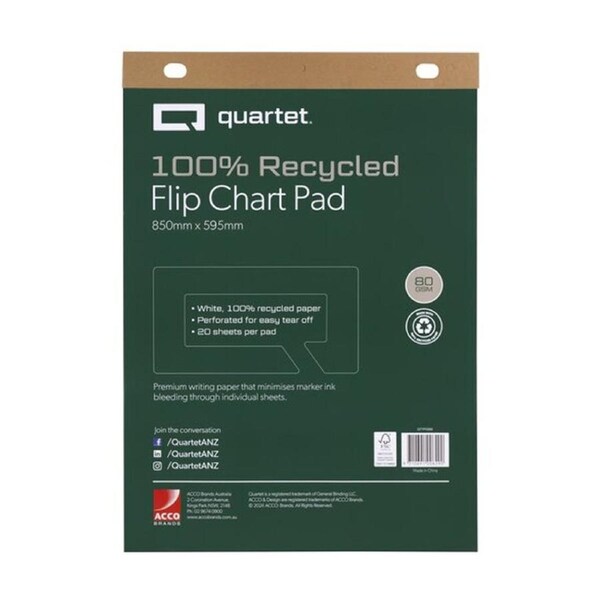 Quartet Flipchart Pad 20 Sheets Recycled Paper 600x850mm White