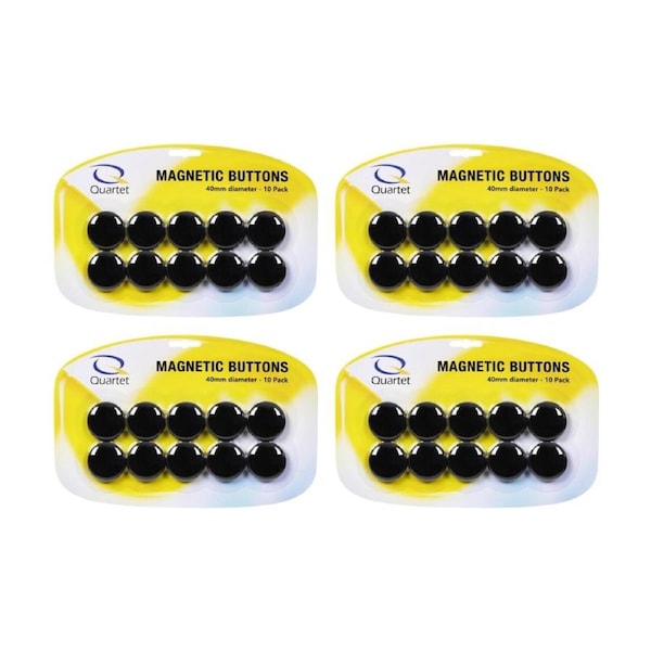 4x 10pc Quartet Magnet Buttons Office School Whiteboard Fridge 40mm Black