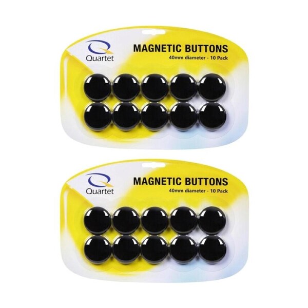 2x 10pc Quartet Magnet Buttons Office School Whiteboard Fridge 40mm Black