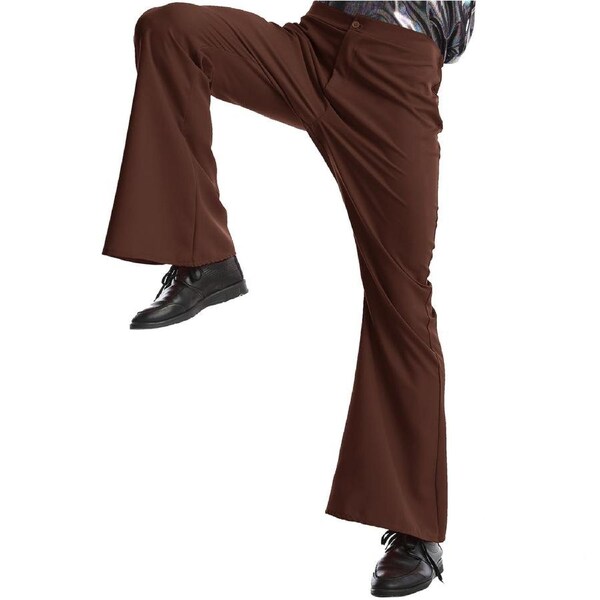 Mens 70s Deluxe Retro Disco Flare Trousers Pants Costume Dancer Dance Brown / L/XL (Heights 175-185cm)