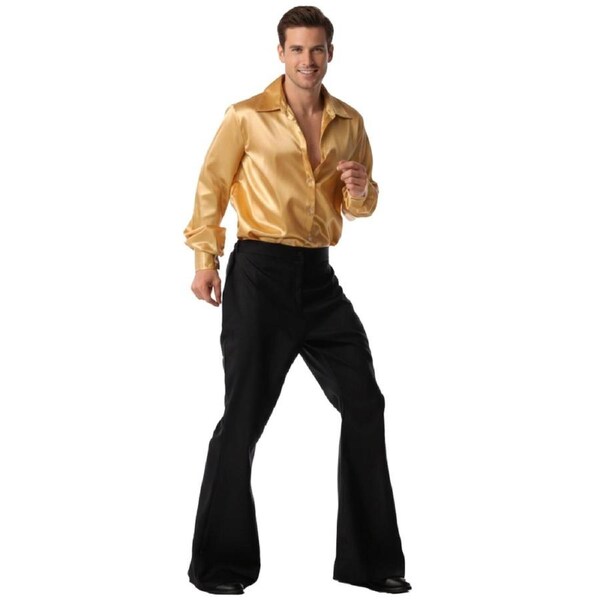 Mens 70s Deluxe Retro Disco Flare Trousers Pants Costume Dancer Dance Orange / L/XL (Heights 175-185cm)