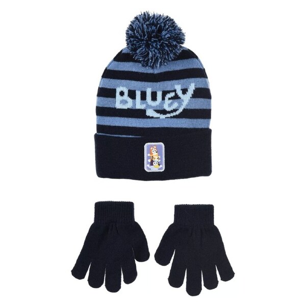 Bluey Navy Blue Kids Winter Beanie Hat and Gloves Set - 54cm