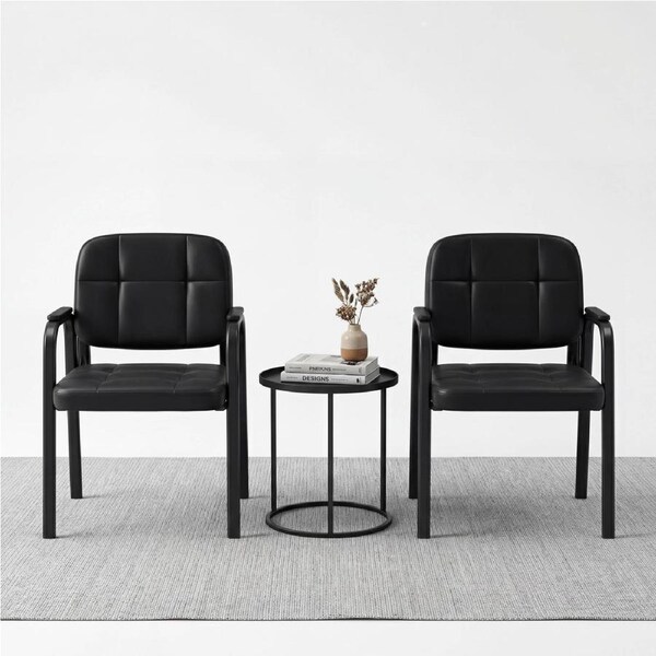 Giantex Set of 2 Waiting Room Guest Chairs Padded Armrest Office Reception Chairs w/ Sturdy Metal Frame Stationary Side Chairs wCushioned Seats