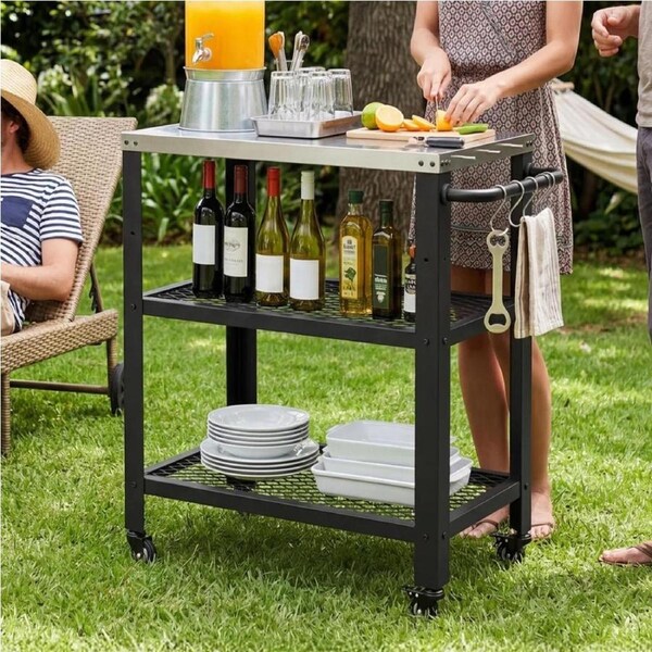 Levede Outdoor Kitchen Cart Mobile BBQ Grill Trolley Stainless Steel Prep Table