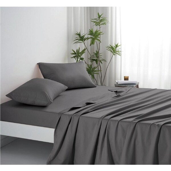 1000TC Bamboo Cotton Sheet Sets Fitted Flat Sheet Pillowcases All Size Charcoal / Queen