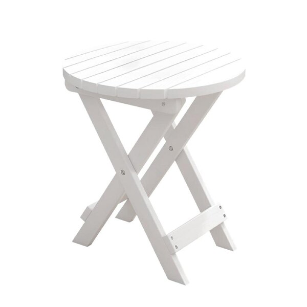 Lauft Folding Table Bamboo Wood Round Foldable Table Patio Picnic Outdoor Table White